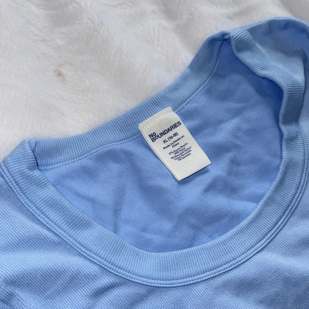 Blue Ribbed Long Sleeve Top XL Fitted Stretch Basic Layering Tee - Picture 3 of 9